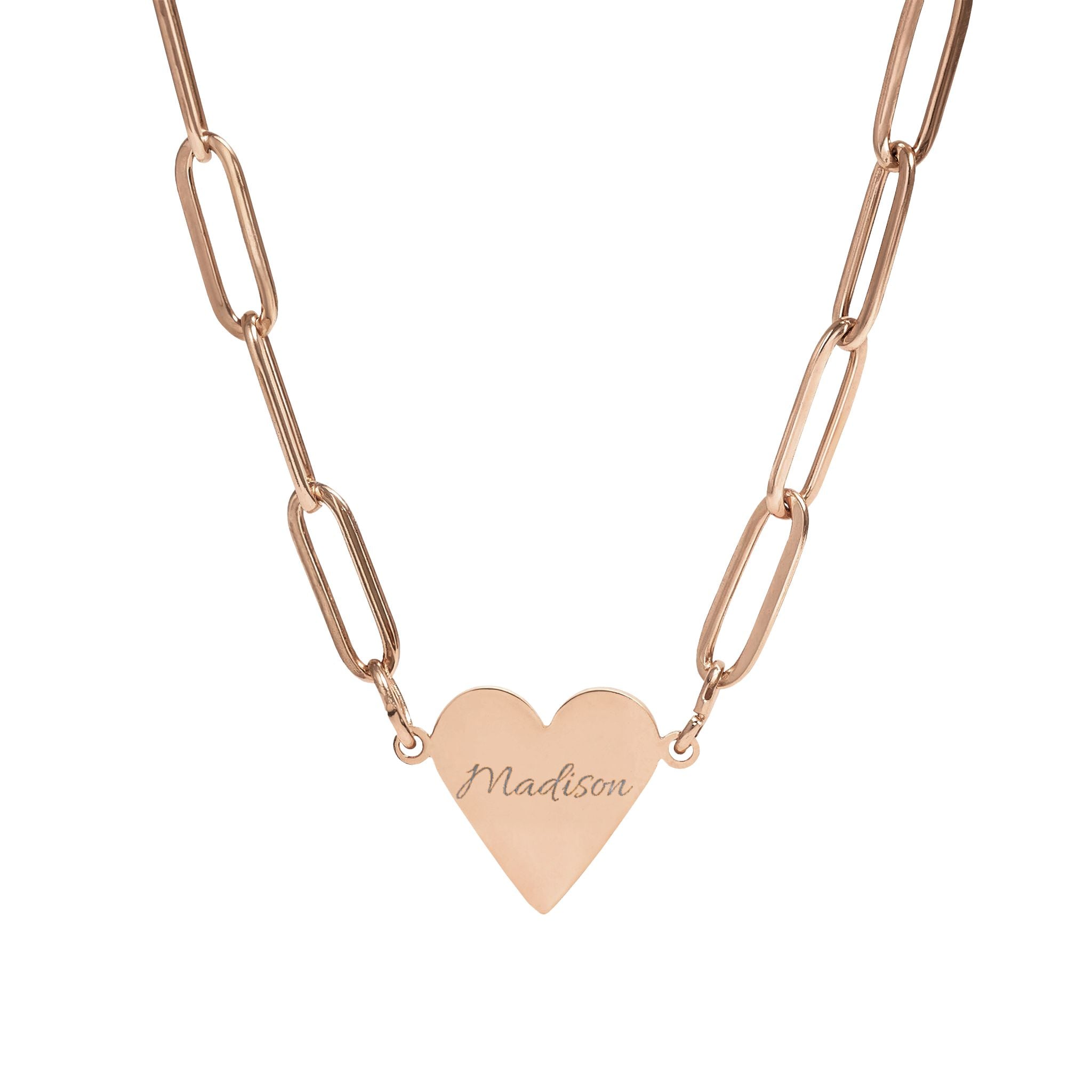 Engraved Heart Paperclip Necklace — Personalized Name Pendant