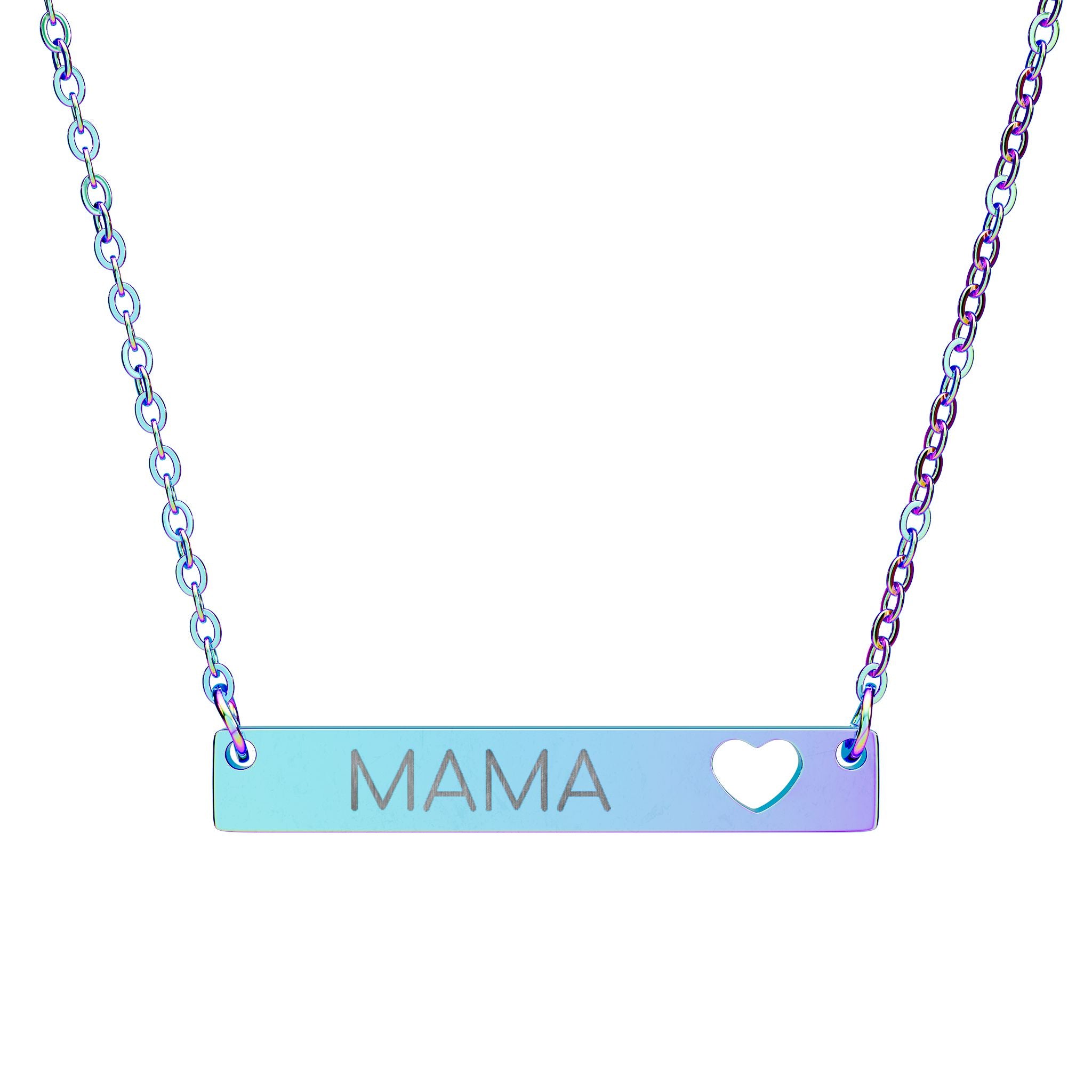 Mama Cutout Heart Bar Necklace — Engraved Mama Bar Pendant