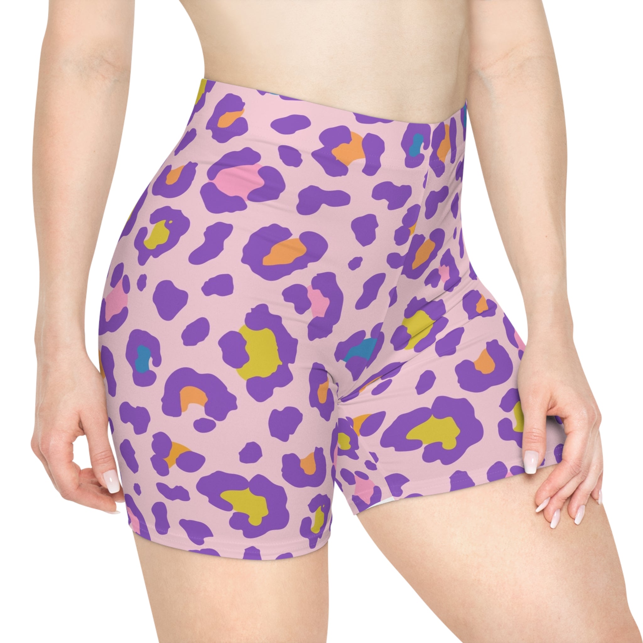 Purple Pastel Leopard Print Biker Shorts
