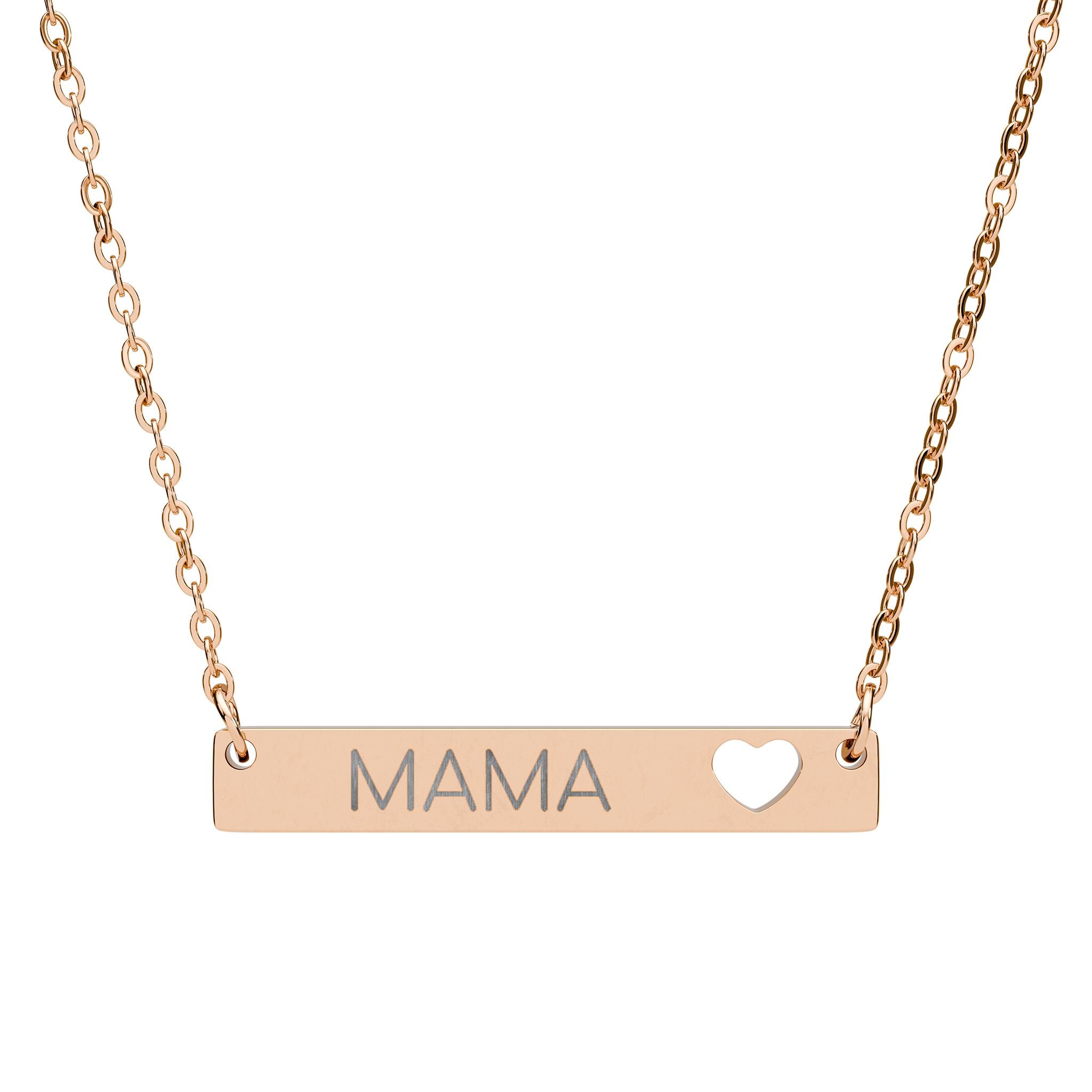 Mama Cutout Heart Bar Necklace — Engraved Mama Bar Pendant