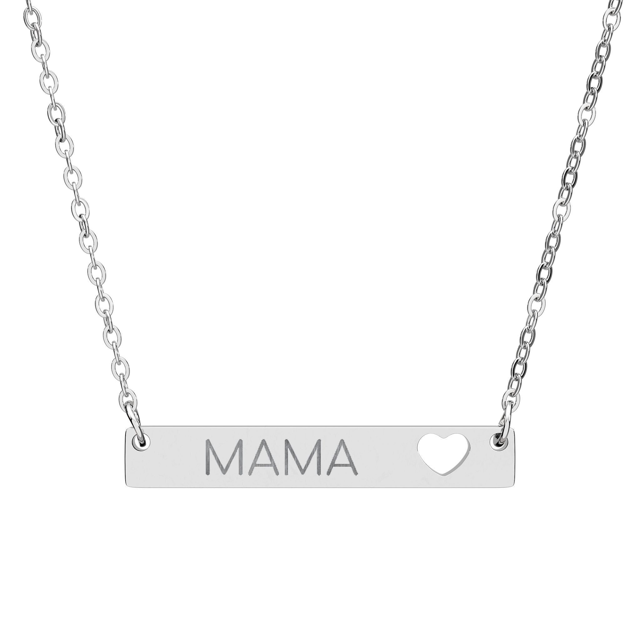 Mama Cutout Heart Bar Necklace — Engraved Mama Bar Pendant