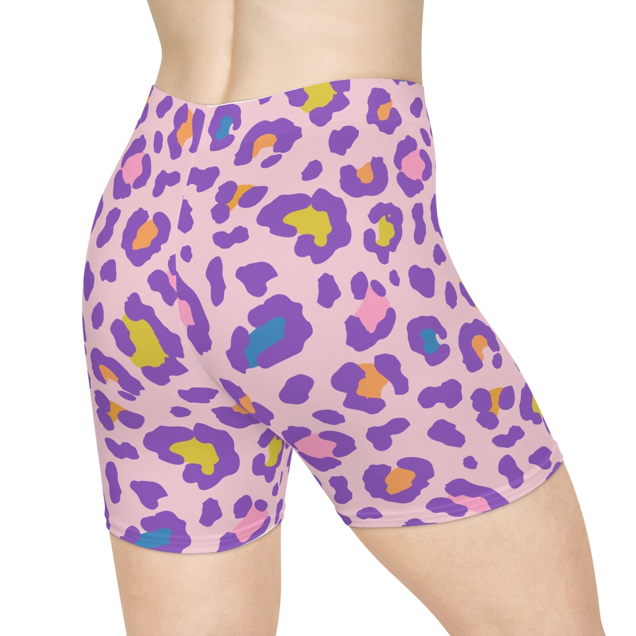 Purple Pastel Leopard Print Biker Shorts